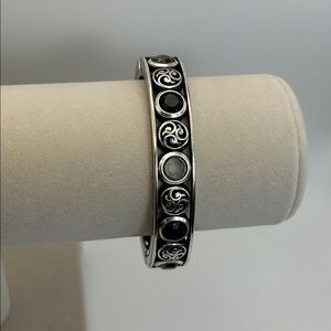 Brighton Black & Clear Crystal Bracelet Hinged Bangle Magnetic Silver Plated